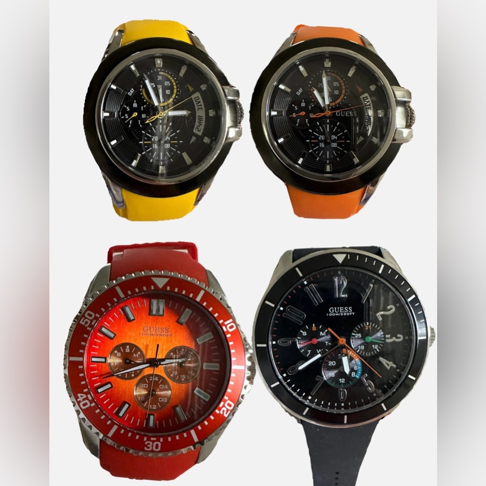 Lot of 4 men’s guess watch 100m silicon bandBRAND NEW NEED BATTERIES NO BOX